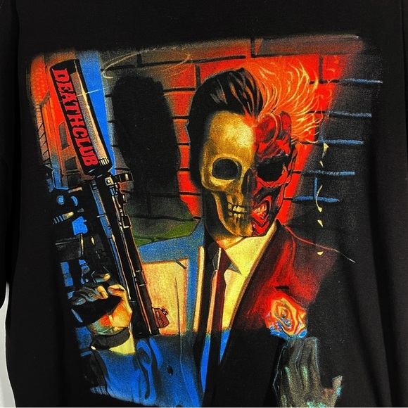 Death Club Skull Machine Gun Graphic Black Short Sleeve Tee 2X - Picture 3 of 5